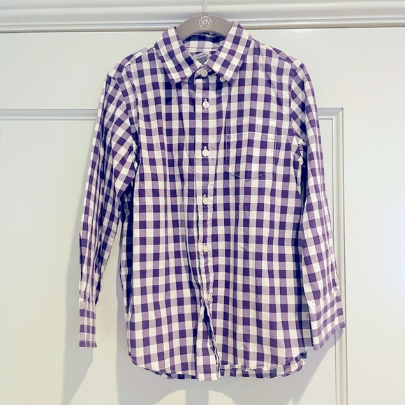 NEW J. Crew Crewcuts Boys Purple White Checkered Buttondown Dress Shirt Sz 4 5 - Picture 1 of 4